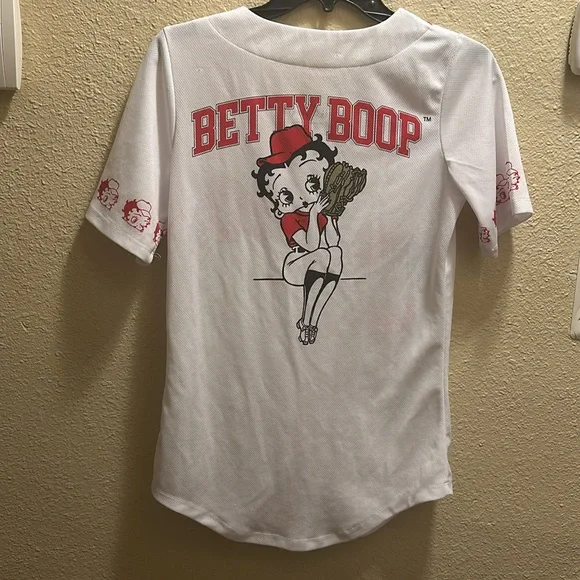 Betty Boop White and Red Baseball Jersey with Graphic - Picture 2 of 6